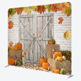 Lofaris Rustic Fall Harvest Tension Fabric Backdrop Autumn Pumpkin Patch with Barn Door Thanksgiving Photo Booth Decor